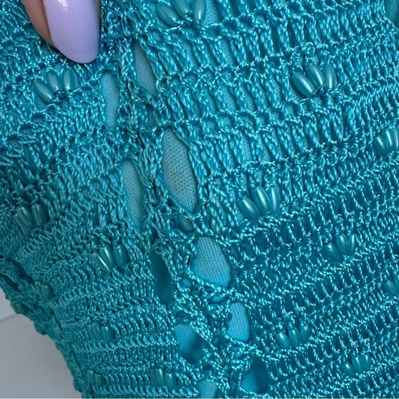 Vintage Fairycore Teal Crochet Swim Cover-Up knit mermaidcore XL - Picture 3 of 8